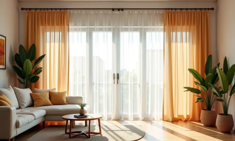 Variedade de cortinas em sala de estar luminosa, decoração brasileira.