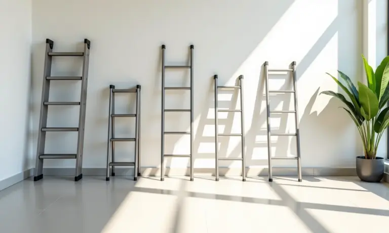 Variedade de escadas de alumínio em casa brasileira moderna e bem iluminada.