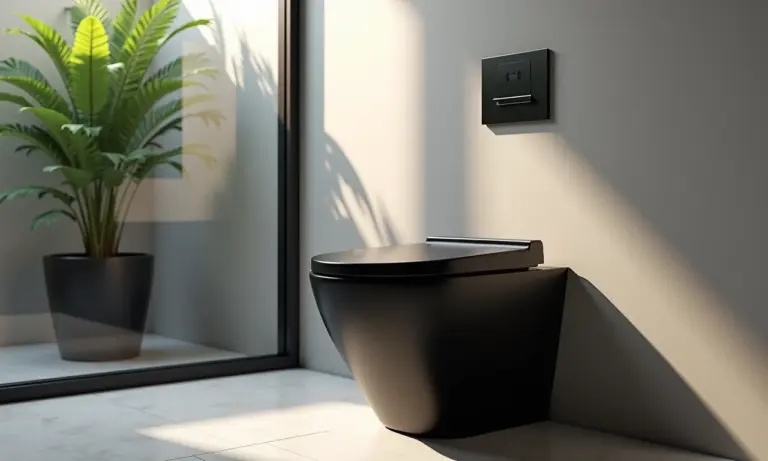 Vaso sanitário preto moderno em banheiro com estilo brasileiro.