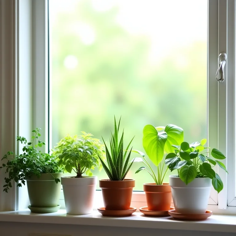 Vasos de plantas na janela, trazendo a natureza para dentro de casa.