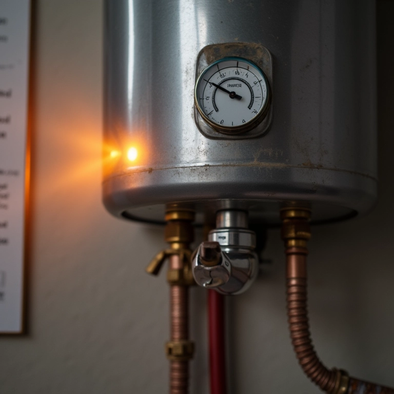 Vazamento de gás em aquecedor a gás defeituoso, representando perigo.