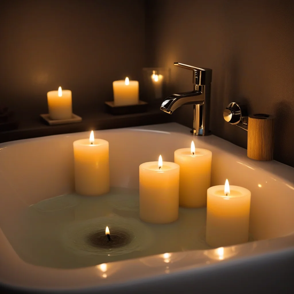 Velas perfumadas criando um ambiente acolhedor no lavabo.
