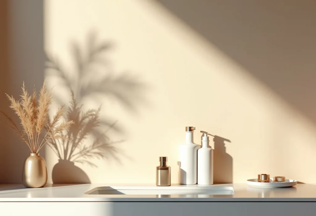 Acessórios de banheiro: 7 erros que você precisa evitar JÁ! Acessórios de banheiro sofisticados em um banheiro clean e bem iluminado.