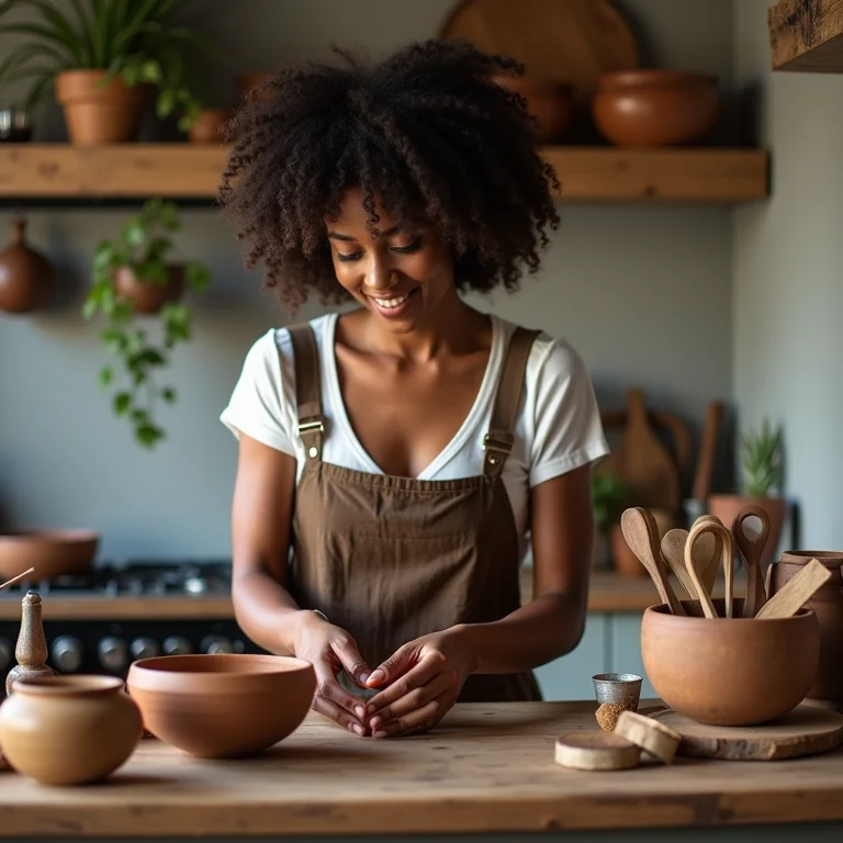 Acessórios e decoração em cozinha rústica moderna