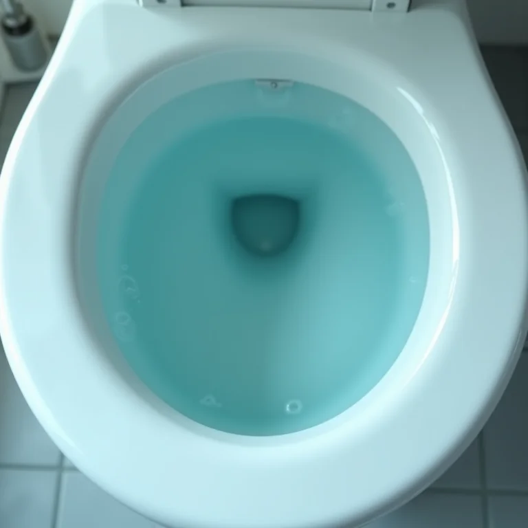 Água no vaso sanitário, aguardando o detergente agir