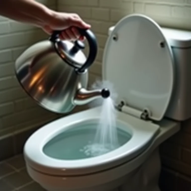 Água quente sendo adicionada ao vaso sanitário