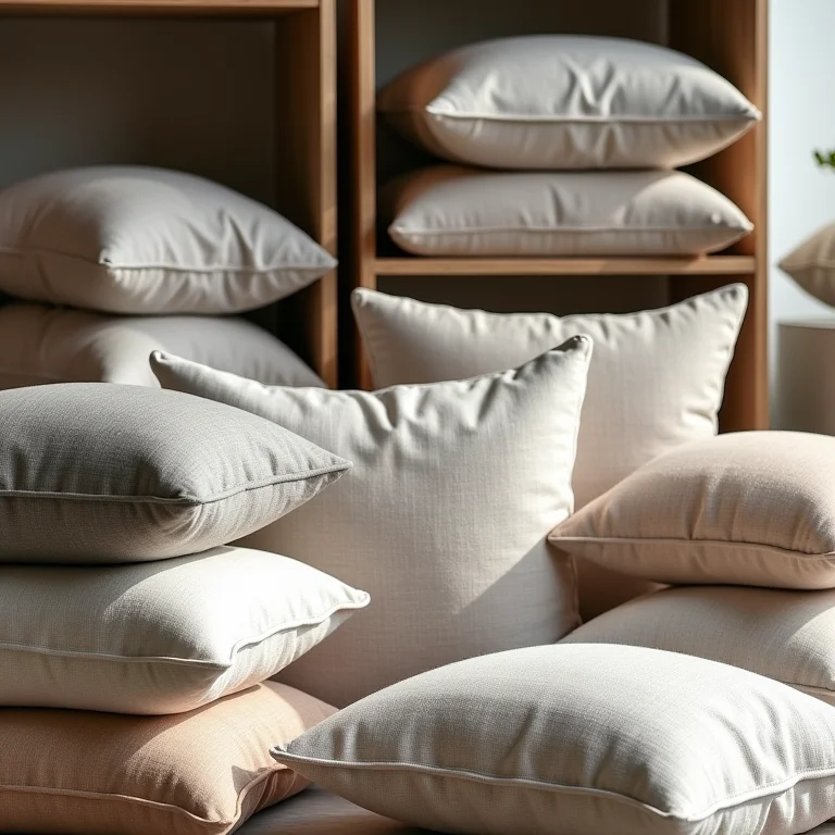 Almofadas de linho em loja de decoração