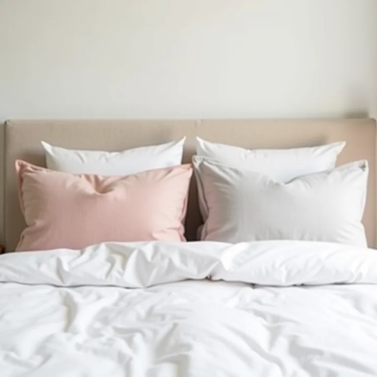 Almofadas de linho em quarto minimalista