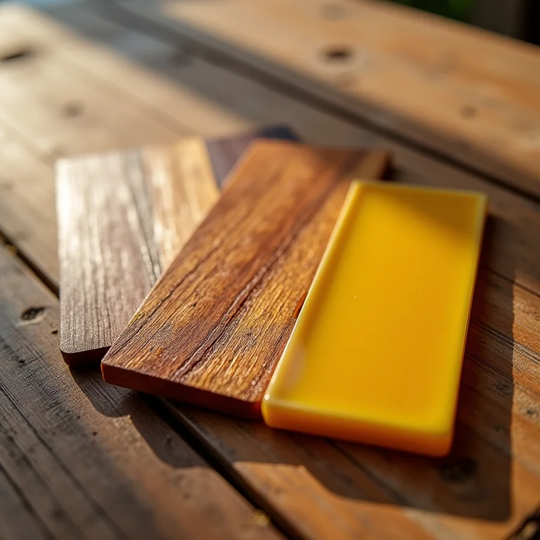 Amostras de diferentes acabamentos para bancadas de madeira