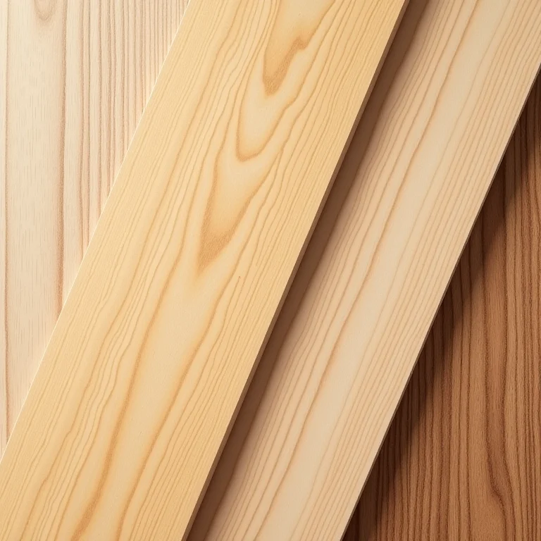 Amostras de madeira maciça, laminada e MDF com revestimento de madeira.