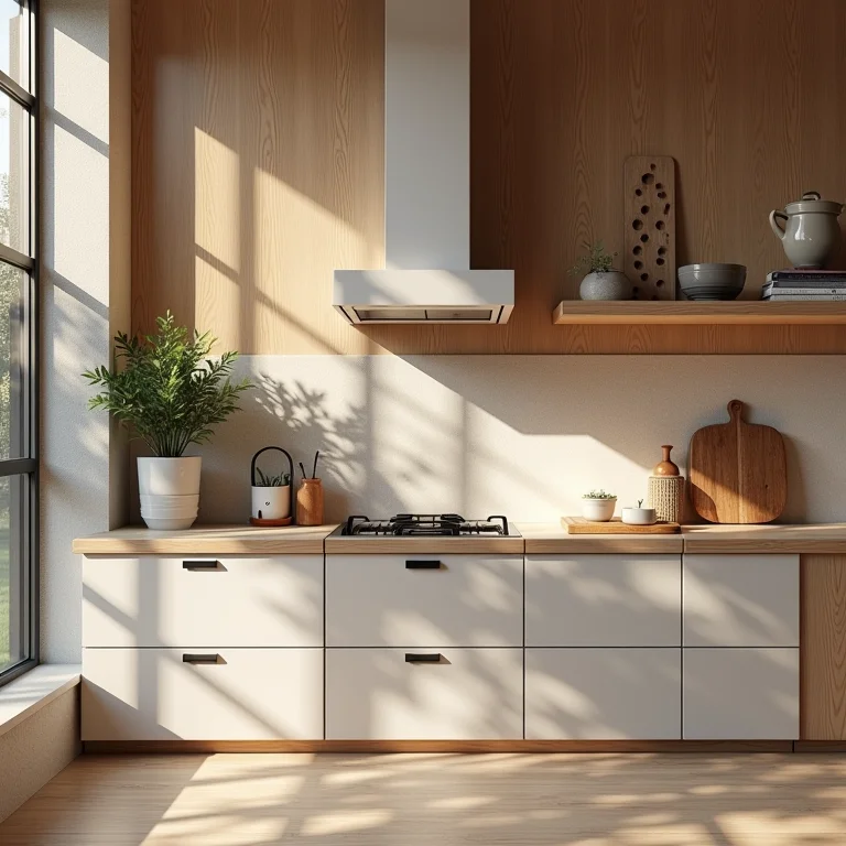 Amostras de materiais e acabamentos para uma cozinha planejada, em uma composição elegante.