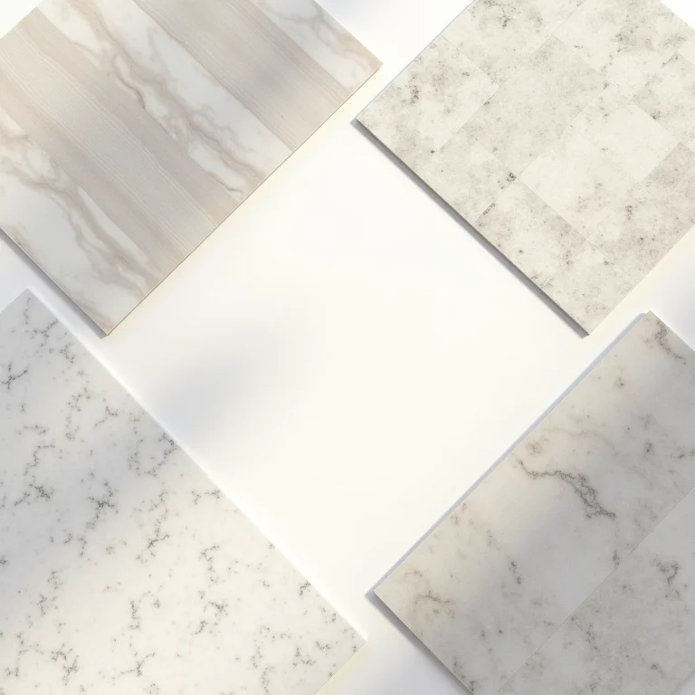 Amostras de revestimentos para banheiro com diferentes texturas