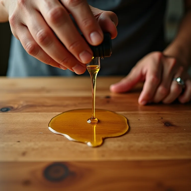 Aplicação de óleo natural em bancada de madeira.