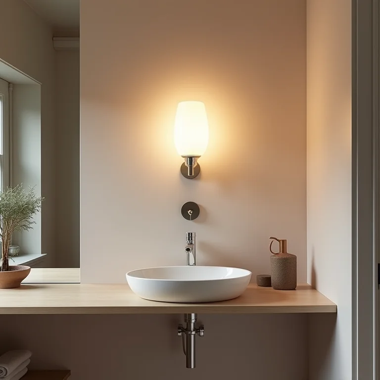 Arandela otimizando espaço em banheiro pequeno