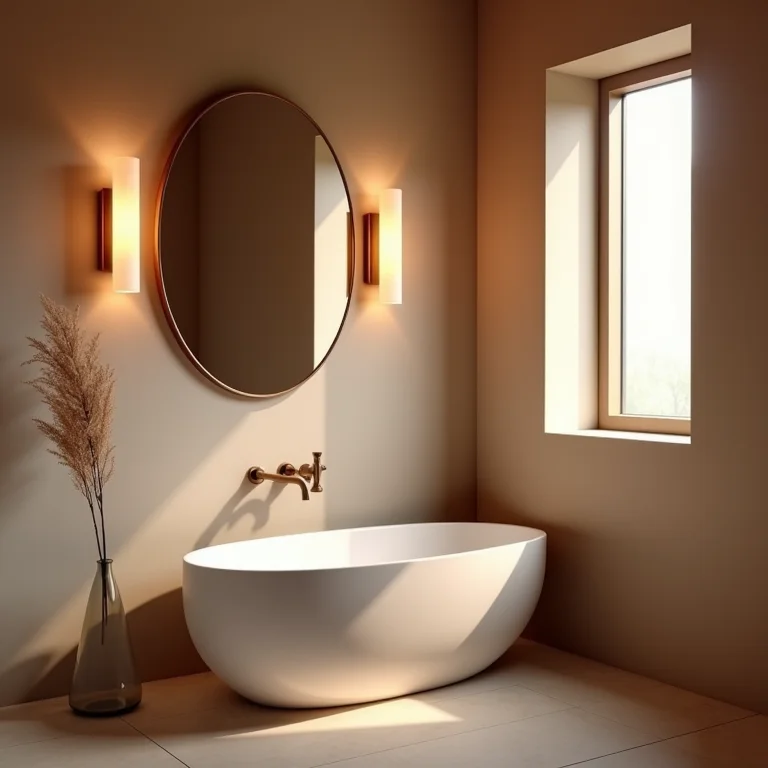 Arandelas com luz indireta criando ambiente relaxante em banheiro