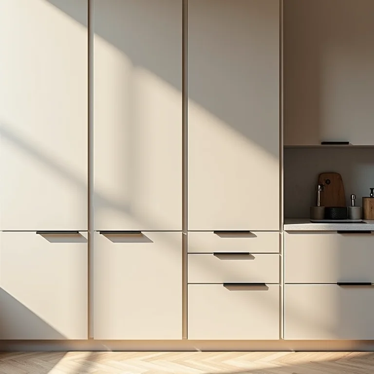 Armários com dobradiças amortecedoras em casa moderna.