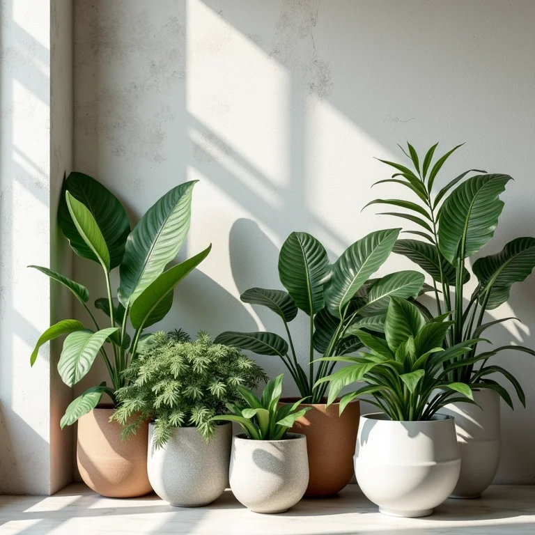 Arranjo de plantas em parede de banheiro