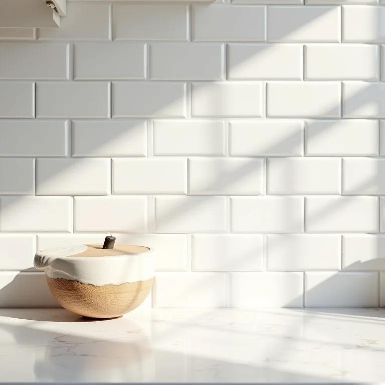 Azulejo de metrô branco com rejunte contrastante