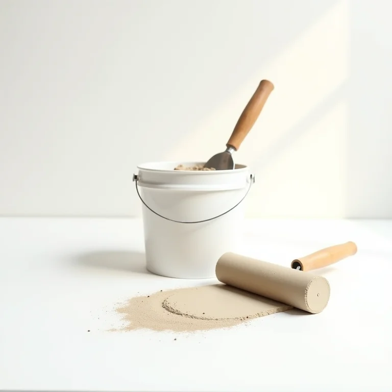 Balde de cimento queimado pronto para uso com ferramentas de aplicação