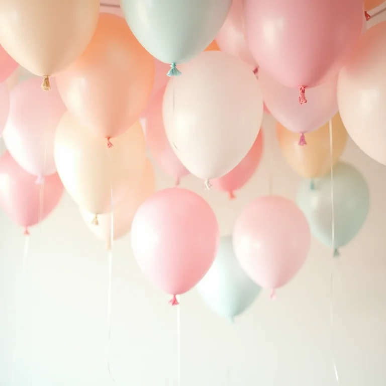 Balões de papel em tons pastel decorando o ambiente para Festa Junina