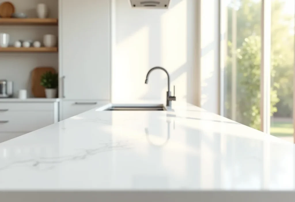 Bancada de cozinha branca moderna e iluminada