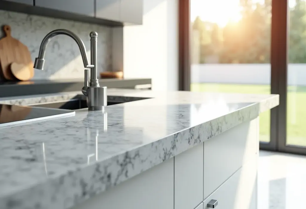 Bancada de Cozinha Quartzo Cinza: o segredo de designers revelado Bancada de cozinha em quartzo cinza moderno.