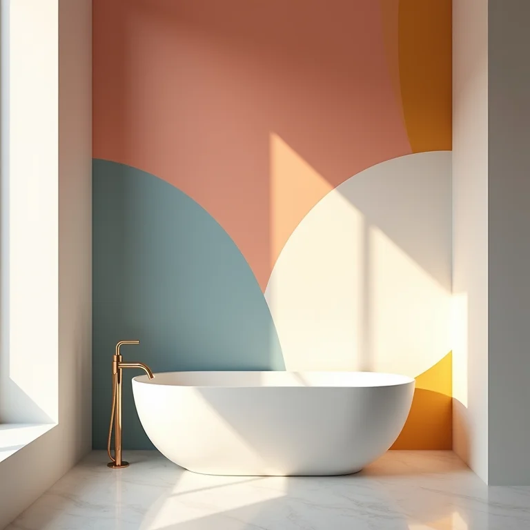 Banheiro com formas geométricas criadas com pintura setorizada