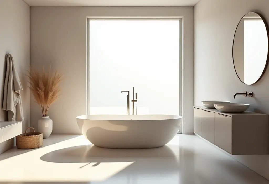 Banheiro de apartamento moderno com banheira e luz natural