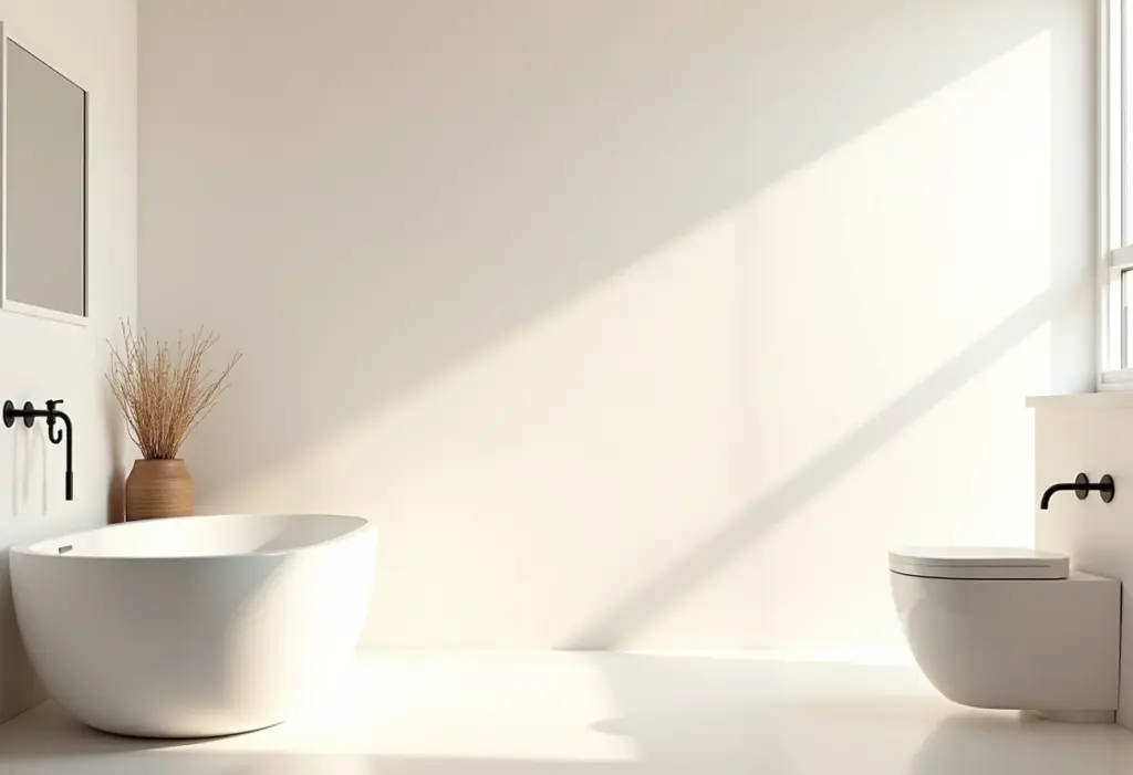 Banheiro escandinavo: 5 erros que você precisa evitar JÁ! Banheiro escandinavo clean e minimalista com iluminação natural