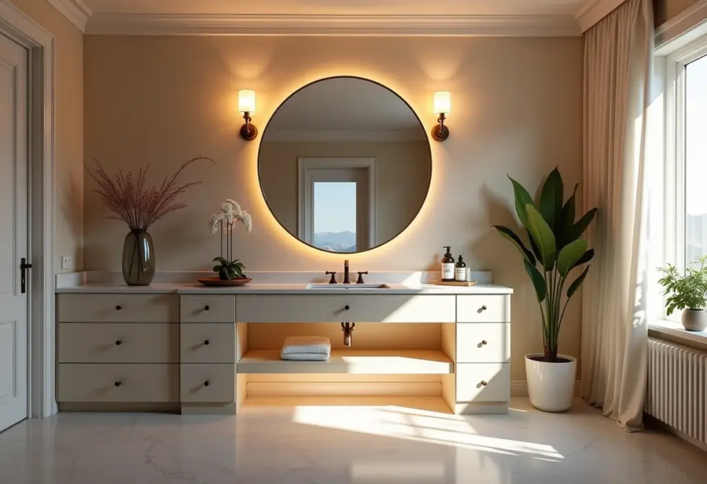 Arandela para banheiro: o segredo para um ambiente relaxante Banheiro luxuoso com arandelas criando iluminação relaxante