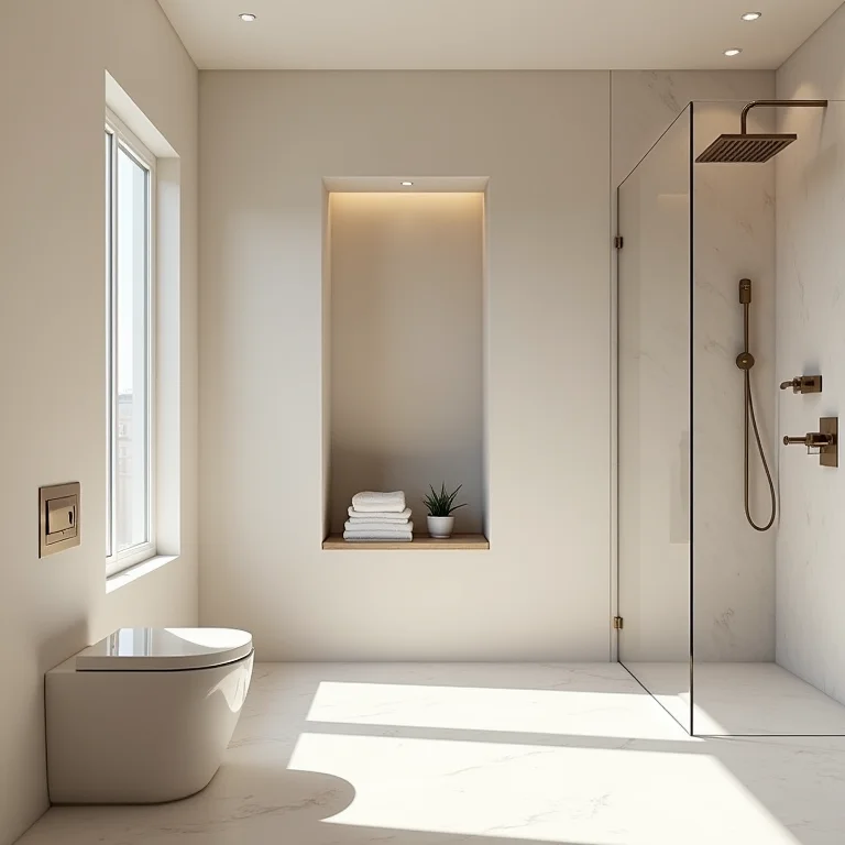 Banheiro luxuoso com nicho embutido valorizando o imóvel