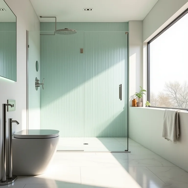 Banheiro moderno com box de vidro canelado