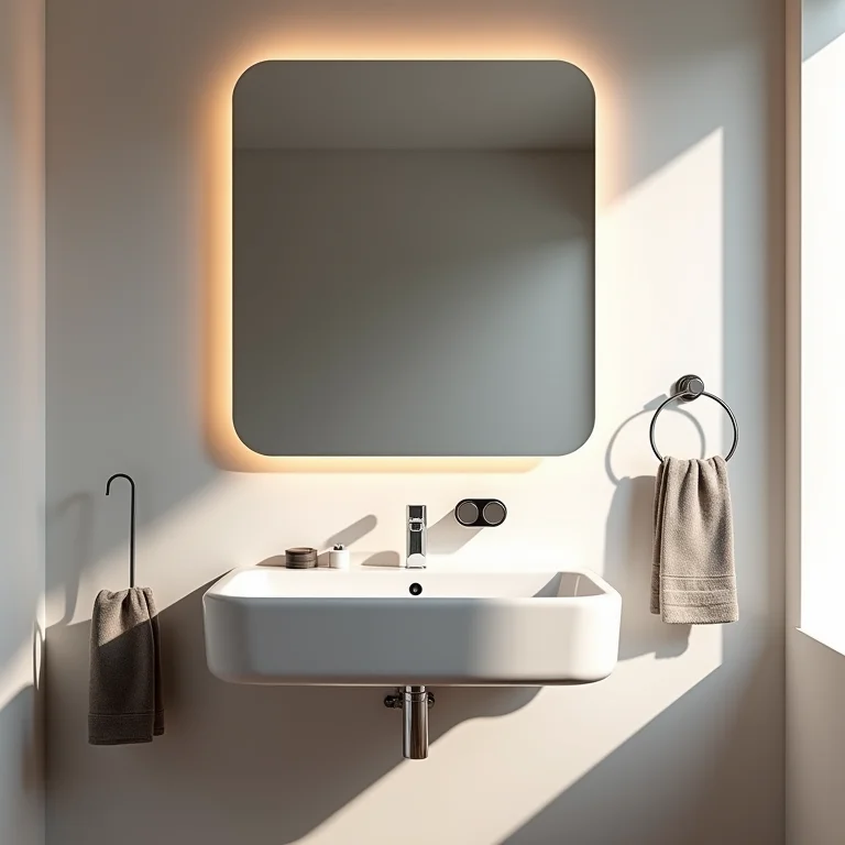 Banheiro moderno com espelho armário de design minimalista