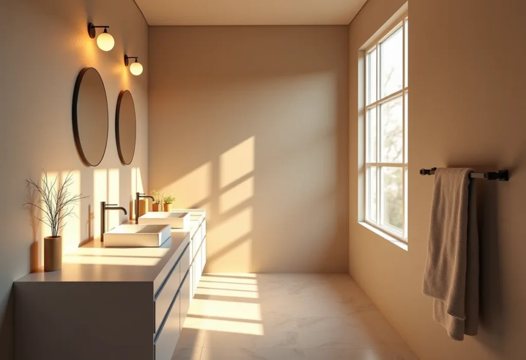 Banheiro moderno com iluminação suave e natural