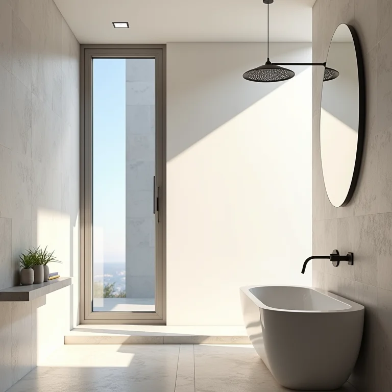 Banheiro moderno com janela aberta e exaustor
