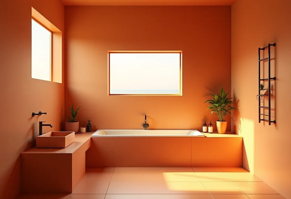 Banheiro terracota: 5 erros que você não pode cometer Banheiro moderno com revestimento em terracota.