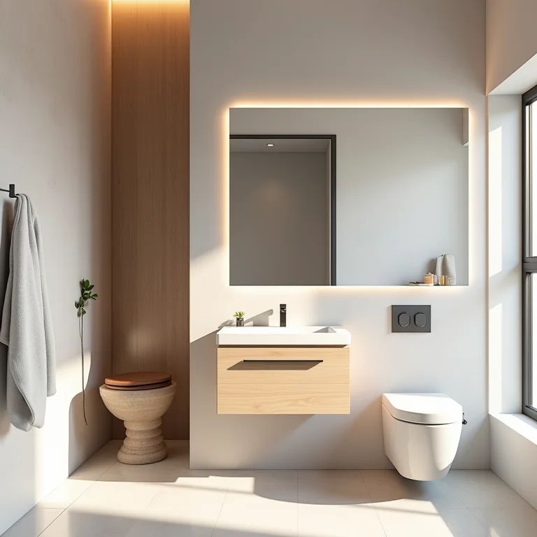 Banheiro pequeno com armário inteligente