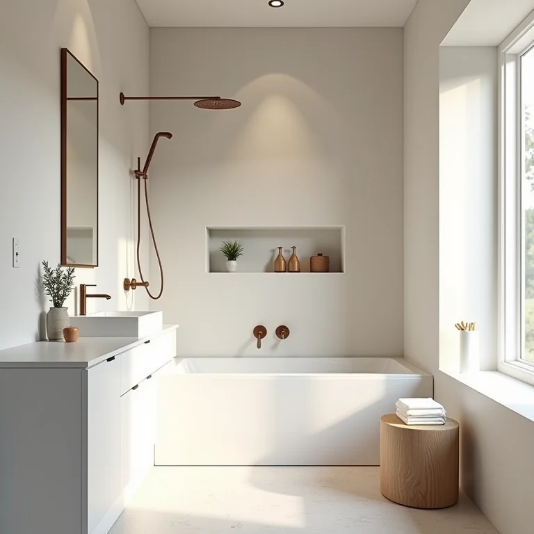 Banheiro pequeno com nicho embutido otimizando o espaço