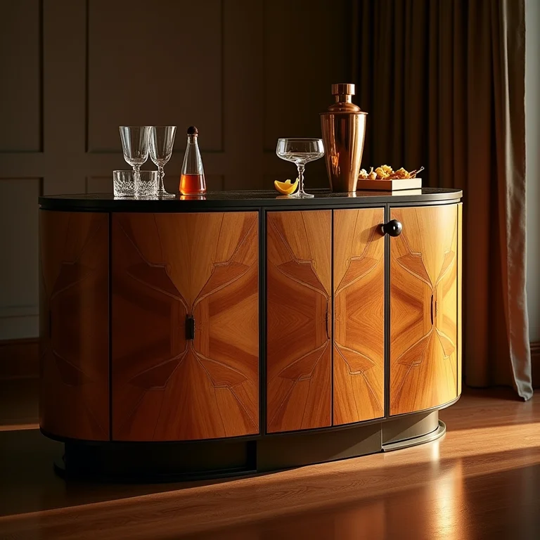 Bar Art Déco com design geométrico e acessórios de coquetelaria