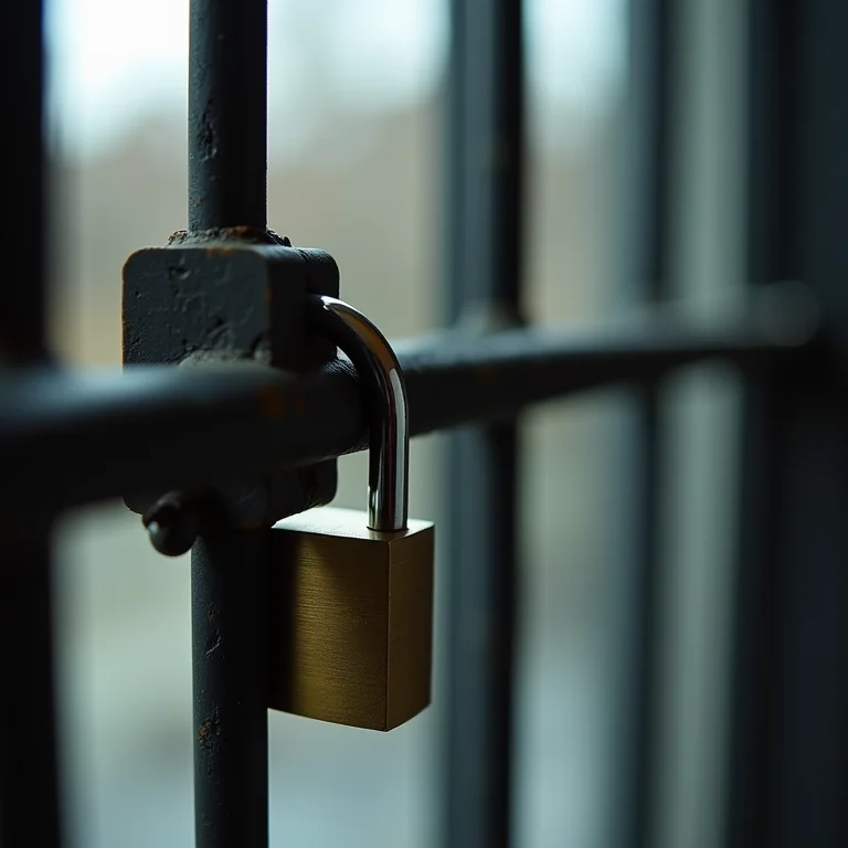 Cadeado frágil em grade de janela