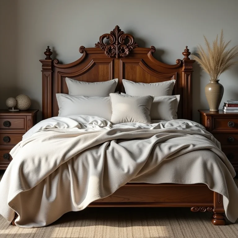 Cama rústica em quarto estilo provençal