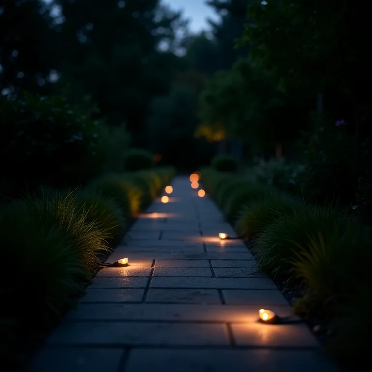 Caminho iluminado em um jardim para maior segurança.