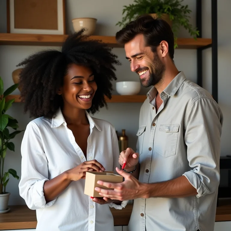 Casal decorando quarto boho com objetos que contam sua história