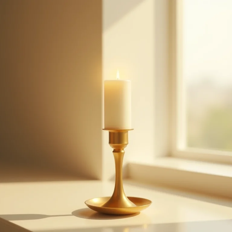 Castiçal dourado minimalista refletindo a luz