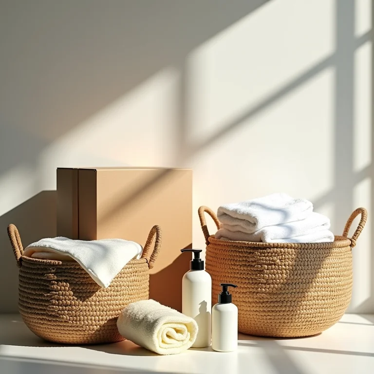 Cestos e caixas organizadoras em banheiro