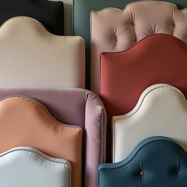 Close-up de diferentes cabeceiras estofadas