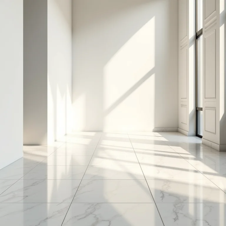 Close-up de porcelanato polido mostrando sua superfície reflexiva