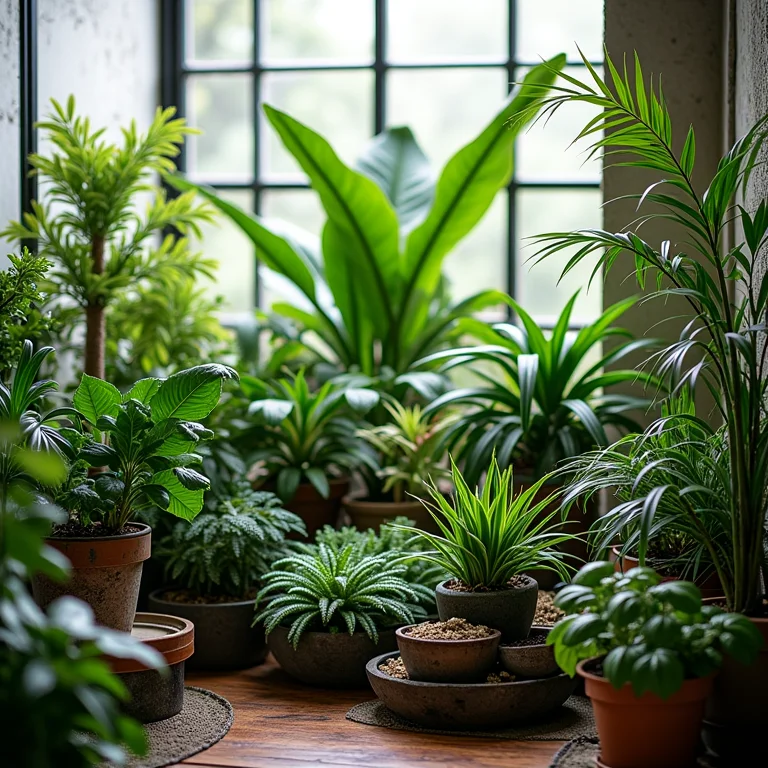 Combinação de plantas com diferentes alturas, cores e texturas.
