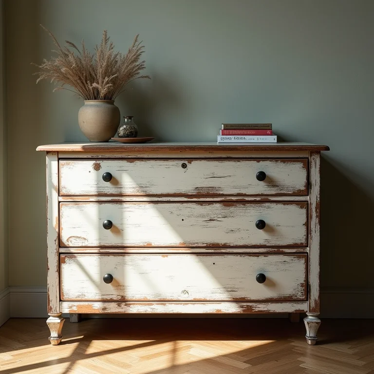 Cômoda com aparência envelhecida artificialmente