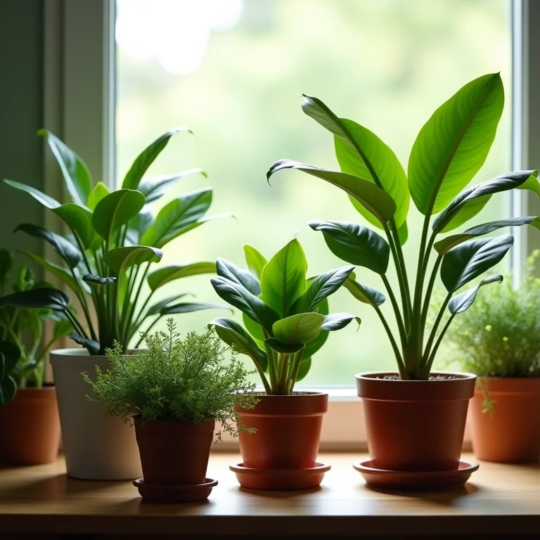 Comparativo de plantas: uma saudável sob luz ideal, outra enfraquecida por falta de luz.
